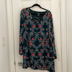 Boho dark green floral dress